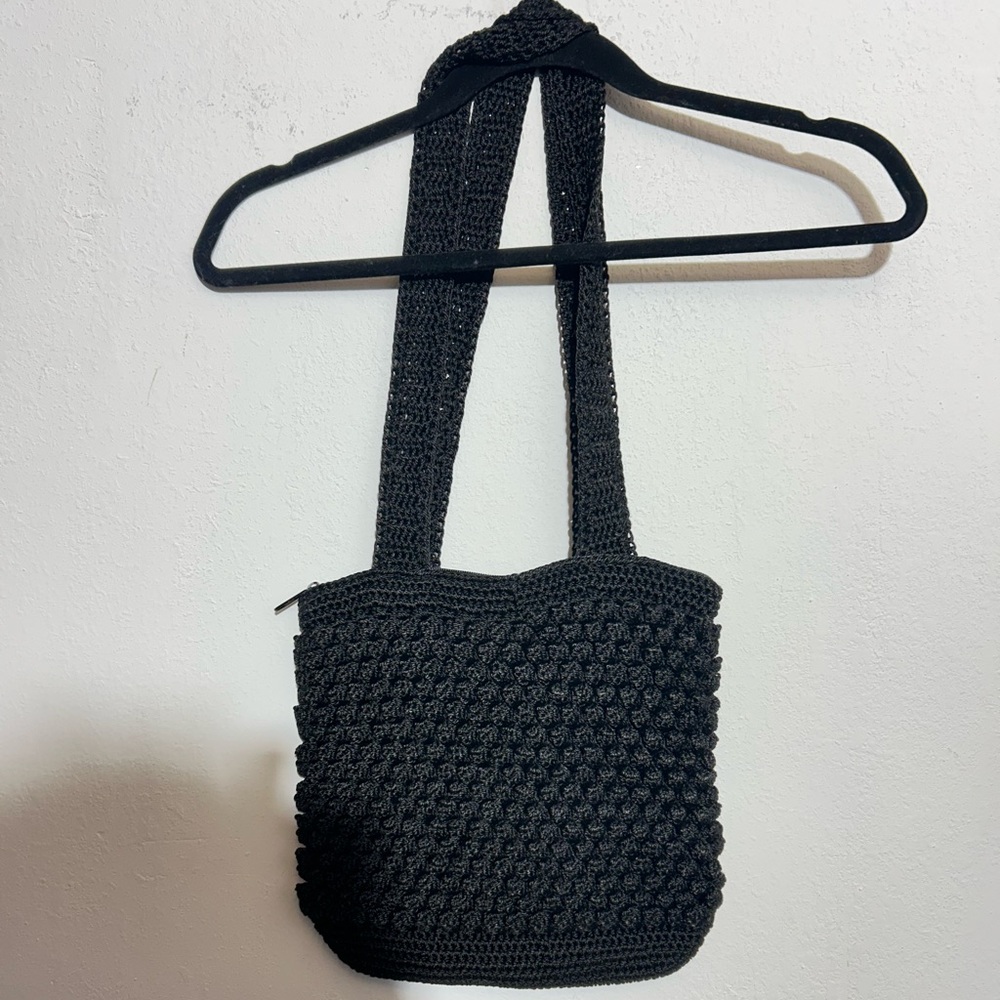 Chic Black Crochet Shoulder Bag